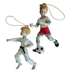 KURT ADLER Resin Karate & Soccer Girl Player Christmas Ornament  (pair of 2)